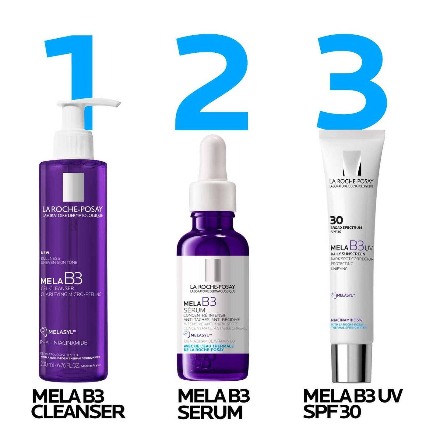 mela-b3-dark-spot-serum-with-melasyltm-niacinamide-g5 LaRochePosay-Product-MelaB3-MelaB3Cleanser-200ml-03337875890069-Routine_1500x1500_REV.jpg